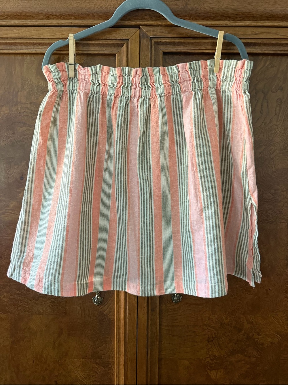 Striped Pink and Tan Elastic-Waist Summer Skirt, Free People